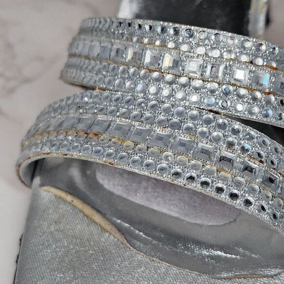 Stuart Weitzman Vintage Silver Leather Crystal Beaded Sling Back Heels Women 8B‎ - Picture 8 of 11